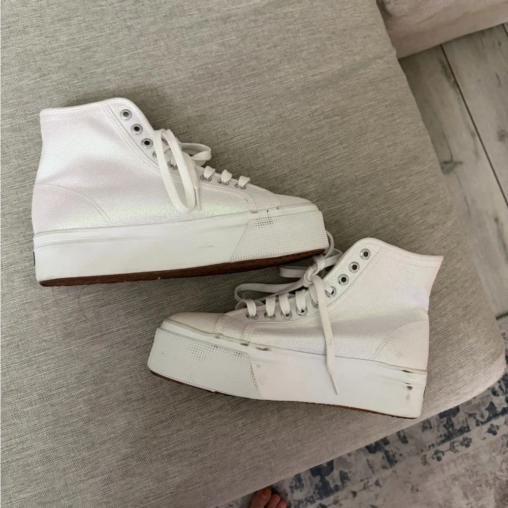 Superga Women's Iridescent White Platform Sneakers